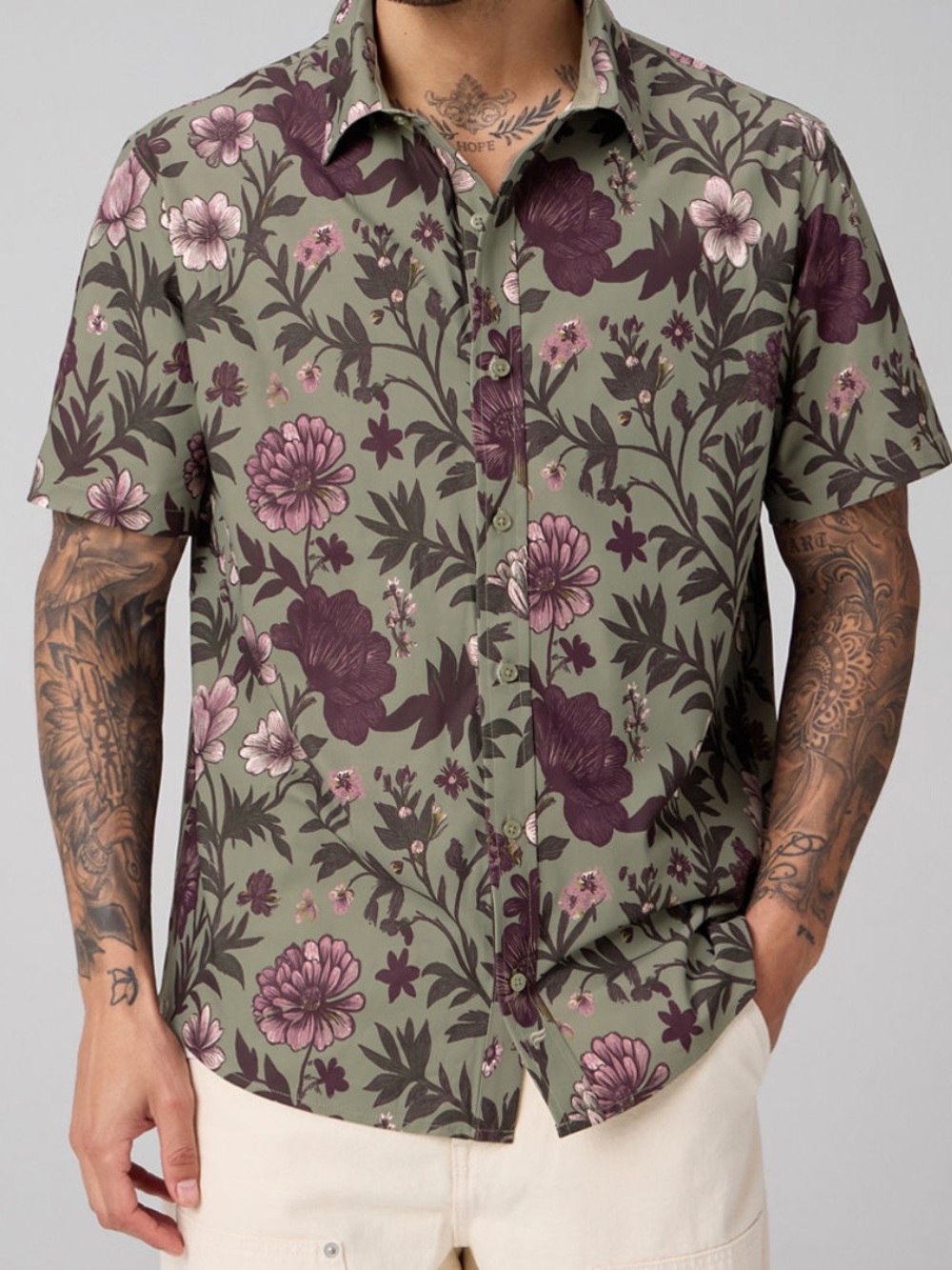 Fabletics The Don Green Floral Short-Sleeve Shirt